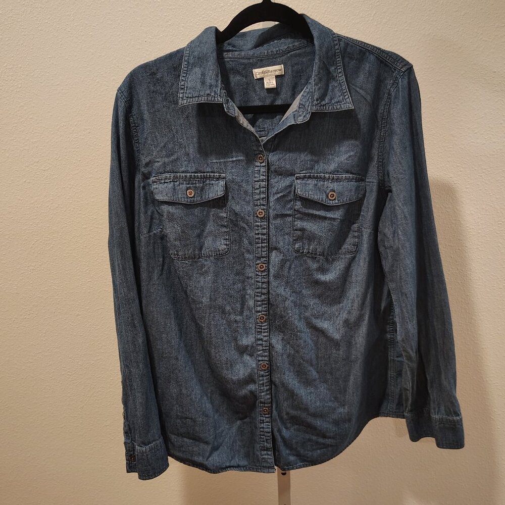 Croft & Barrow Women's Button Front Denim Top Long Sleeve Size Large Blue Cotton